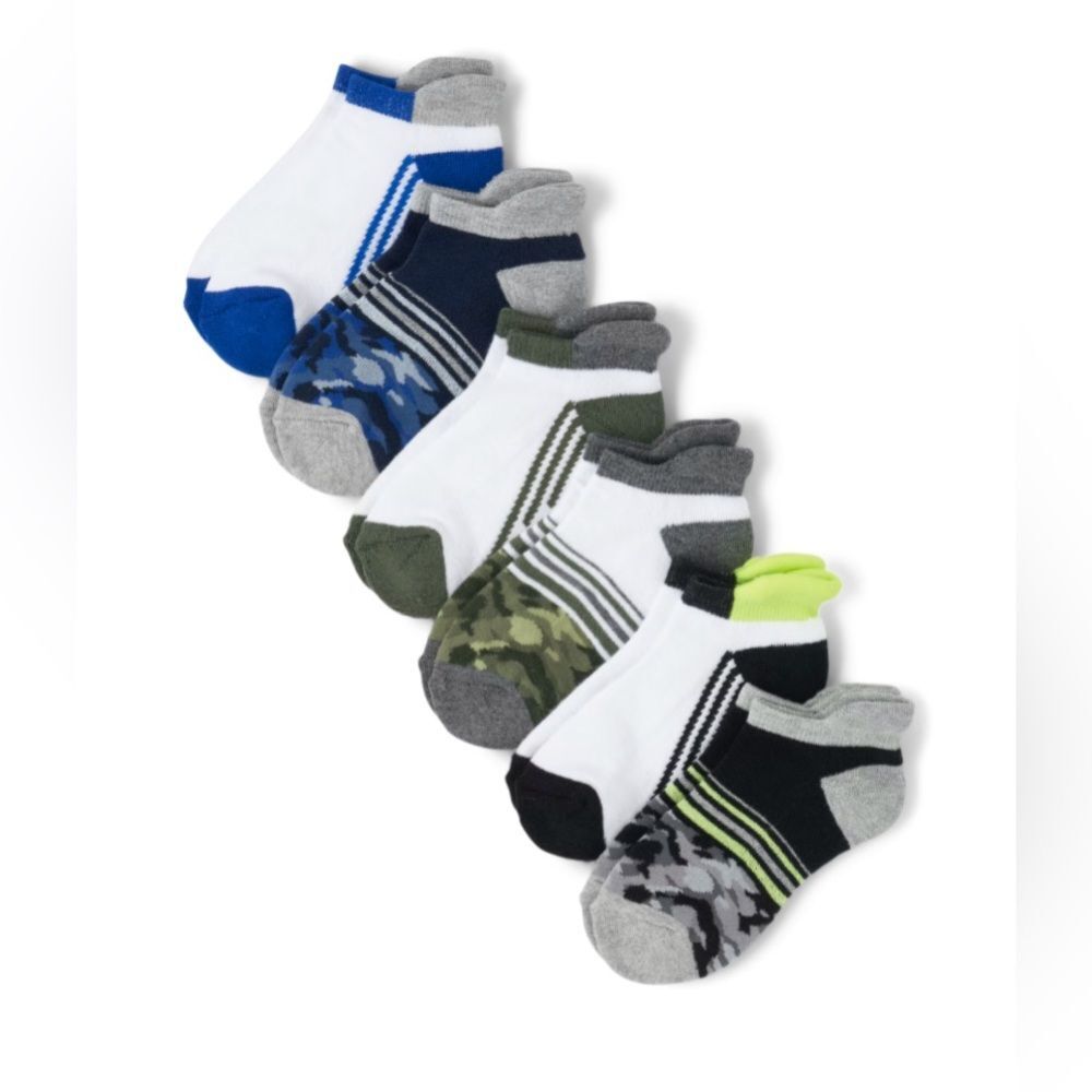 Place Sport Boys Cushioned Camo Ankle Socks 6-Pack Multi Color Shoe Size 11-13
